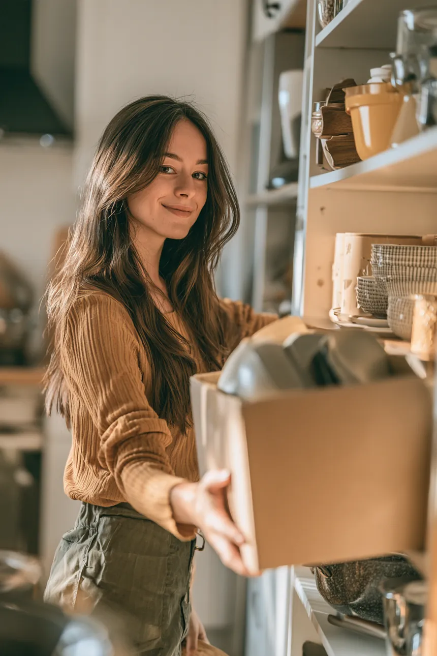 Woman unpacking kitchenware in a new apartment — 2000 dollar loan move-in costs