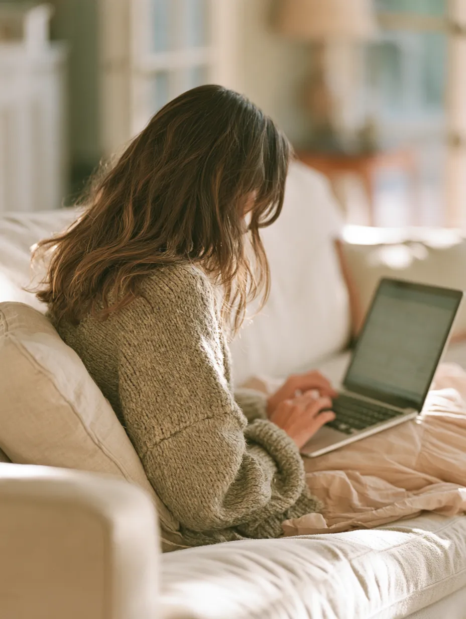 Over-the-shoulder view of a woman completing a personal loan application on a laptop
